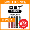 5 PACK – IGET SHION – 600 PUFFS import placeholder for 68099