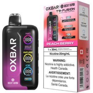 rocky vapor oxbar tri fusion disposable vape peach berry