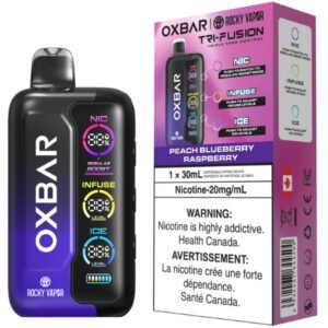 rocky vapor oxbar tri fusion disposable vape peach blueberry raspberry