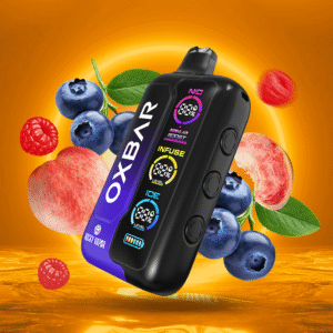 rocky vapor oxbar tri fusion disposable vape peach blueberry raspberry